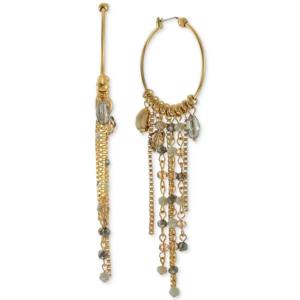 Style & Co Gold-Tone Chain & Mixed Stone Charm Statement Hoop Earrings #60